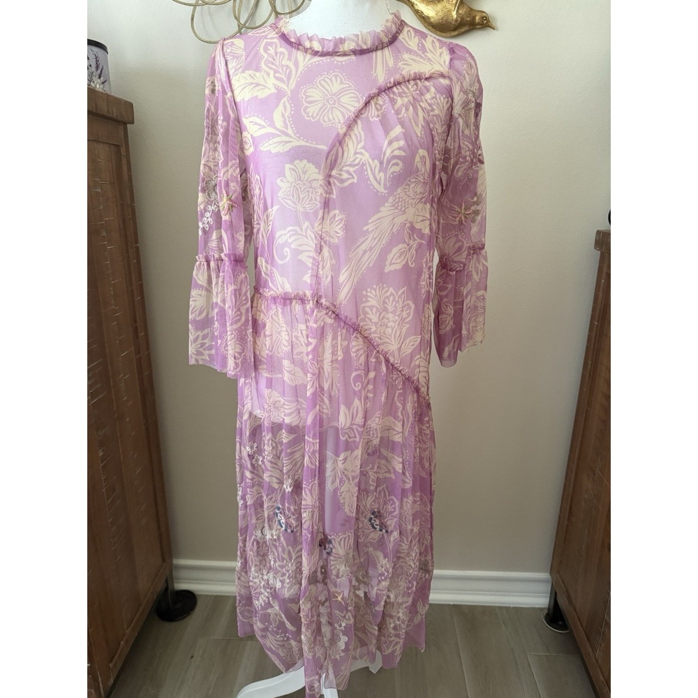 Johnny Was Mazzy Arching Ruffles Mesh Dress Pink Floral Est S No Slip